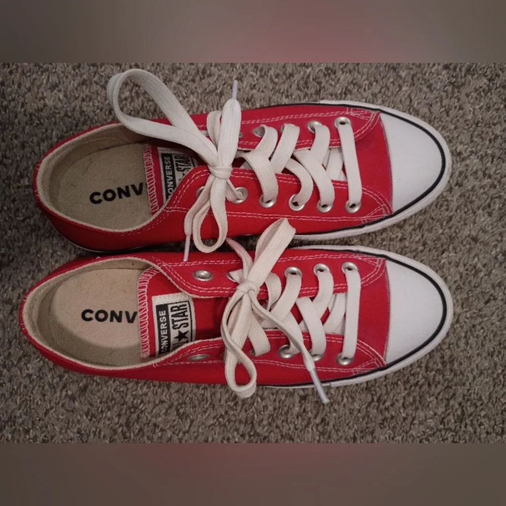 Converse Women's Platform Red Low Top Sneakers with White Toe - Picture 6 of 6